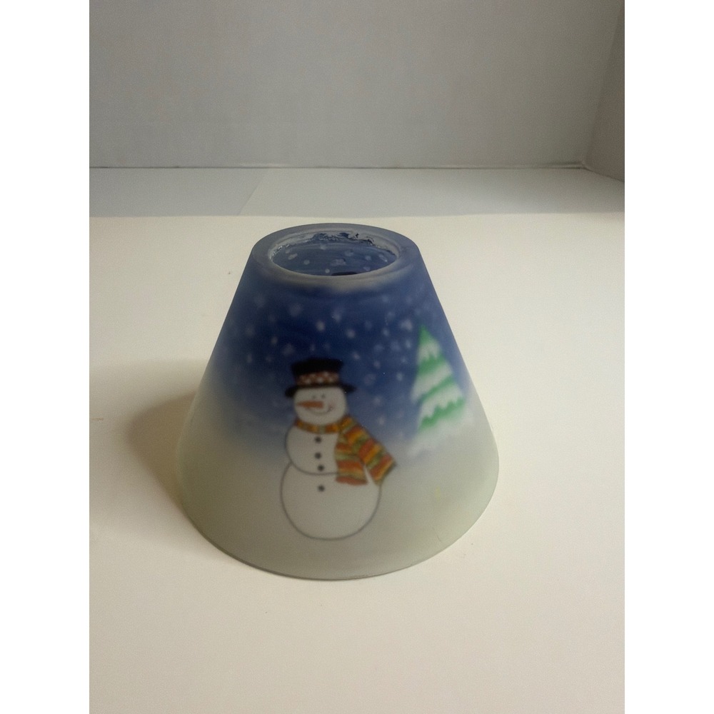 Frosted Glass Candle Holder Shade Snowman Tree‎ Winter Holiday Decor